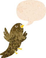 cartoon bird with speech bubble in grunge distressed retro textured style png