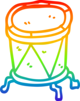 rainbow gradient line drawing of a cartoon drum on stand png