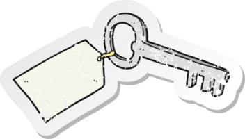 adesivo retrô angustiado de uma chave de desenho animado com tag png