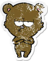 distressed sticker of a bored bear cartoon png