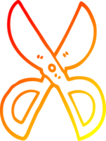 warm gradient line drawing of a cartoon open scissors png