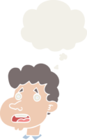 cartoon shocked man with thought bubble in retro style png