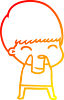 caloroso gradiente linha desenhando do uma feliz desenho animado Garoto png