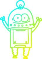 cold gradient line drawing of a happy carton robot with light bulb png