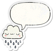 cartoon storm cloud with speech bubble distressed distressed old sticker png