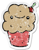 distressed sticker of a cartoon cupcake png