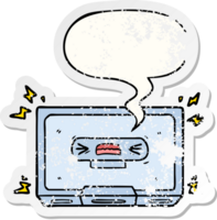cartoon angry old cassette tape with speech bubble distressed distressed old sticker png