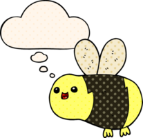 cartoon bee with thought bubble in comic book style png