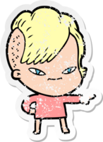 distressed sticker of a cute cartoon girl with hipster haircut png