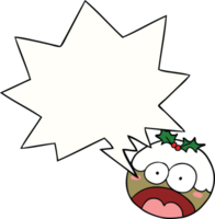 cartoon christmas pudding with shocked face with speech bubble png