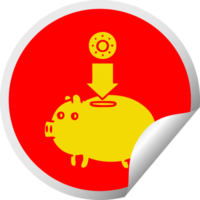 circular peeling sticker cartoon of a piggy bank png