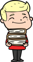 happy cartoon man with stack of books png