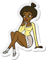 sticker of a cartoon attractive woman sitting thinking png