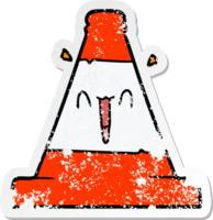 distressed sticker of a cartoon road traffic cone png