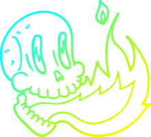 cold gradient line drawing of a cartoon flaming skull png