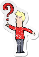 retro distressed sticker of a cartoon man asking question png