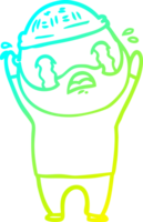 cold gradient line drawing of a cartoon bearded man crying png