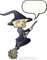 cartoon witch riding broomstick with speech bubble png