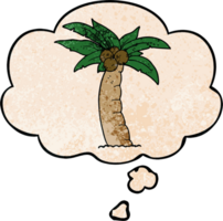 cartoon palm tree with thought bubble in grunge texture style png