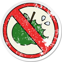 distressed sticker of a cute cartoon no healthy food allowed sign png