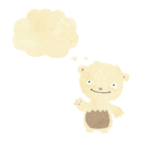 cartoon waving polar bear cub with thought bubble png