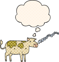 desenho animado vaca com pensamento bolha dentro quadrinho livro estilo png