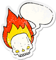 spooky cartoon flaming skull with speech bubble distressed distressed old sticker png
