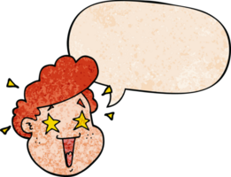 cartoon happy face with speech bubble in retro texture style png
