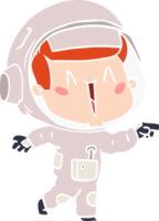 astronauta de dibujos animados de estilo de color plano feliz señalando png