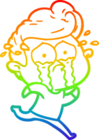 rainbow gradient line drawing of a cartoon crying man running png