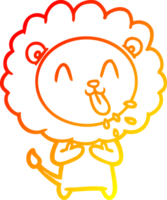 warm gradient line drawing of a happy cartoon lion png