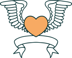 traditional tattoo with banner of a heart with wings png