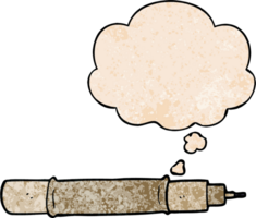 cartoon pen with thought bubble in grunge texture style png