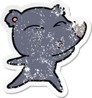 distressed sticker of a cartoon whistling bear png