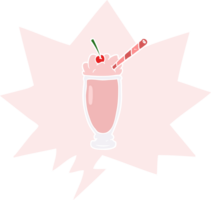 cartoon milkshake with speech bubble in retro style png