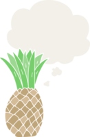 cartoon pineapple with thought bubble in retro style png