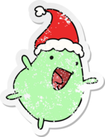 hand drawn christmas distressed sticker cartoon of kawaii bean png