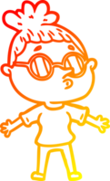 warm gradient line drawing of a cartoon woman wearing sunglasses png