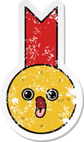 distressed sticker of a cute cartoon gold medal png