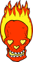 cartoon flaming skull with love heart eyes png