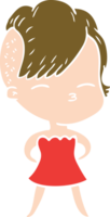 garota de desenho animado estilo cor plana apertando os olhos no vestido png