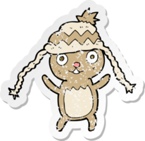 adesivo retrô angustiado de um urso de desenho animado no chapéu png