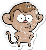 distressed sticker of a cartoon surprised monkey png