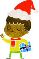 mano dibujado retro dibujos animados de un gruñón chico vistiendo Papa Noel sombrero png