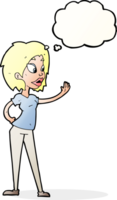 cartoon woman waving with thought bubble png