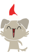 agitant peu chien main tiré plat Couleur illustration de une portant Père Noël chapeau png