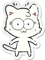 distressed sticker of a cartoon surprised cat png