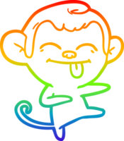 rainbow gradient line drawing of a funny cartoon monkey pointing png