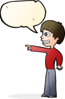 cartoon grinning boy pointing with speech bubble png