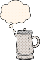 cartoon old kettle with thought bubble in comic book style png